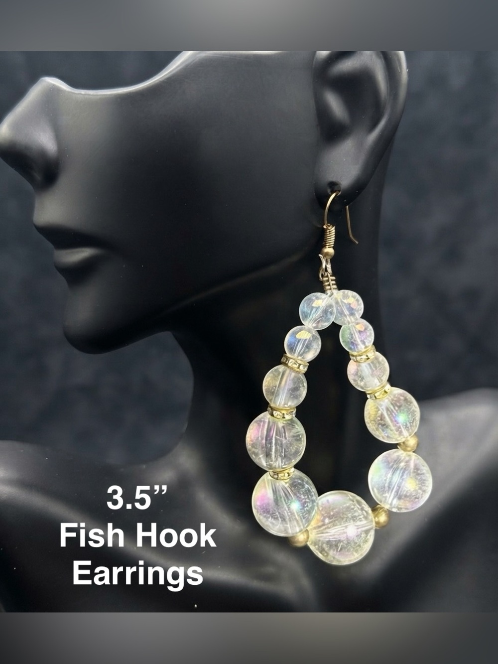 Iridescent Acrylic Bead Teardrop Fish Hook Earrings